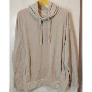 Ribbed Unisex Hoodie Size 1X Taupe Pullover Plush Oversized Pocket Cozy Warm
